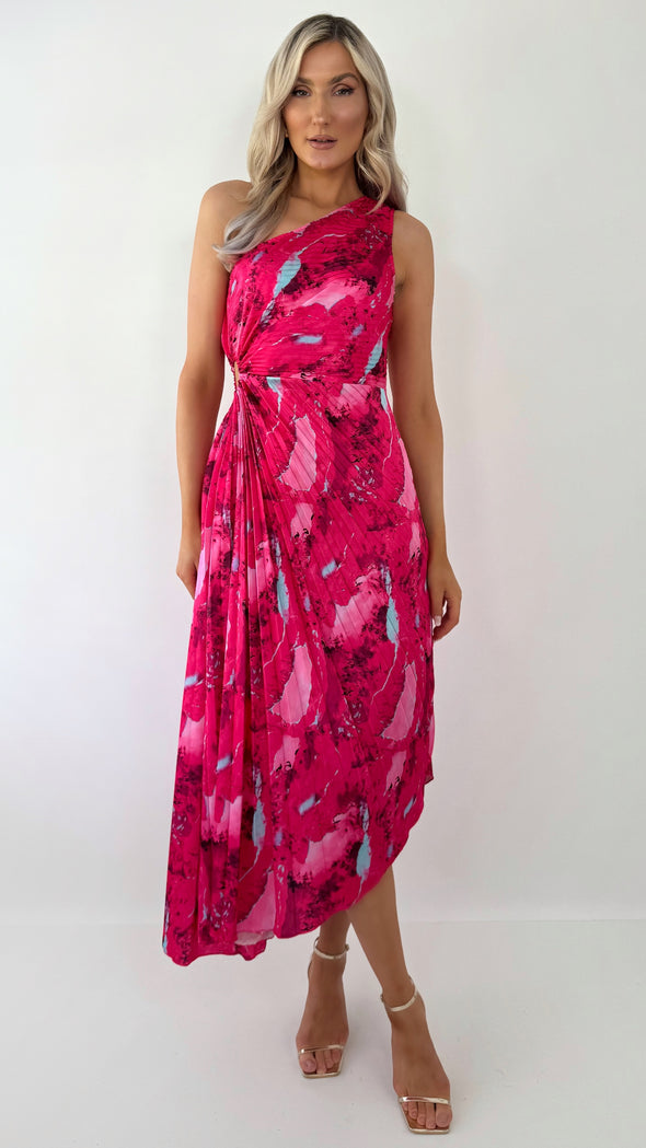 Vivian One Shoulder Drape Dress - Fuchsia