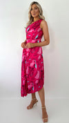 Vivian One Shoulder Drape Dress - Fuchsia