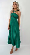 Michelle Halter Neck Pleated Maxi Dress - Green