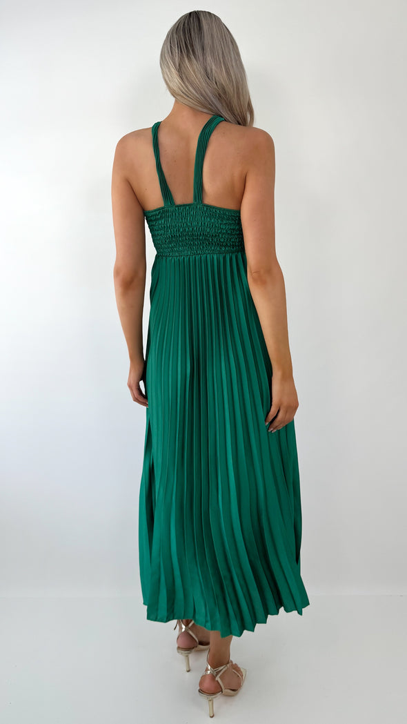 Michelle Halter Neck Pleated Maxi Dress - Green