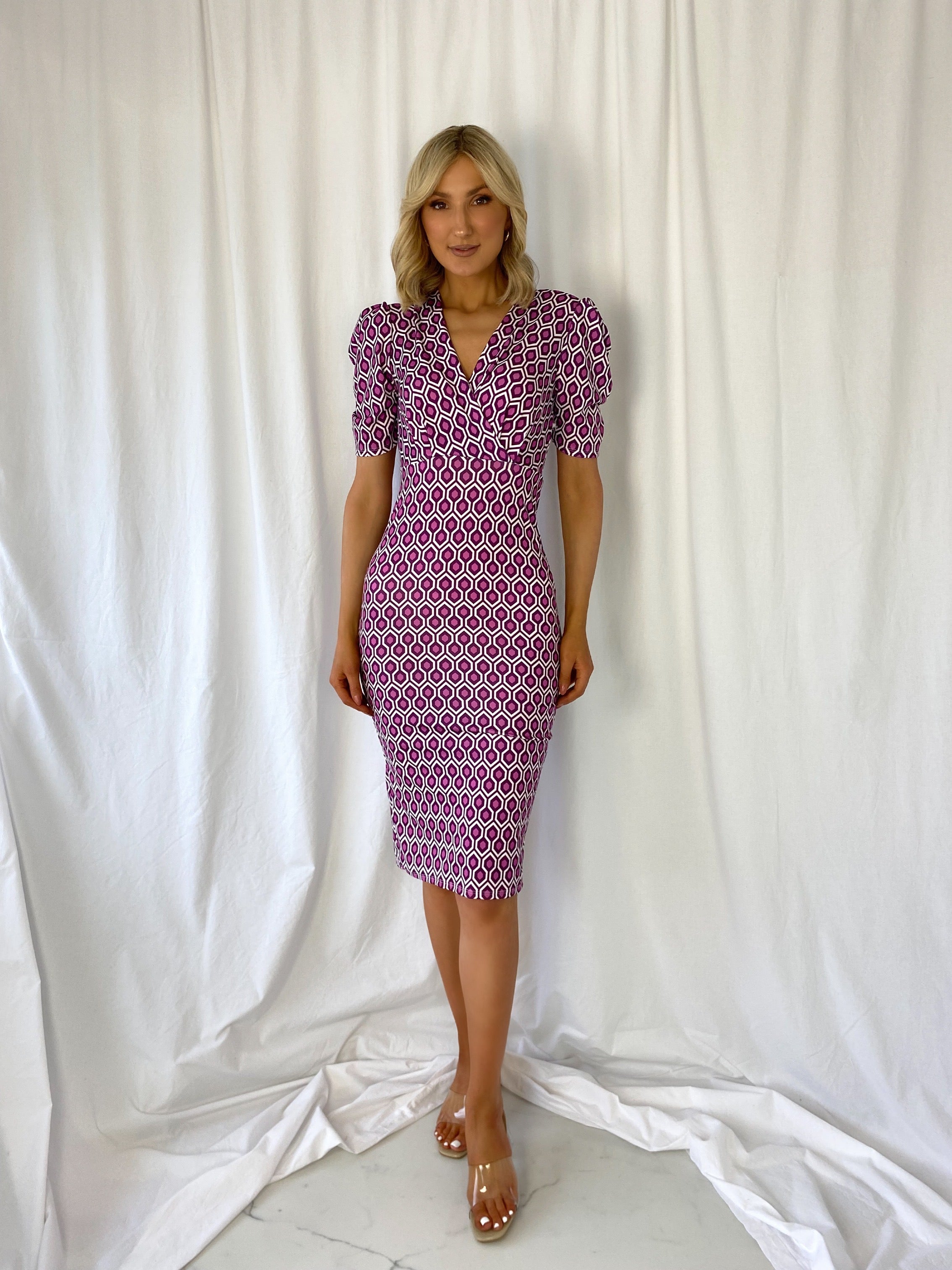 purple pencil dress XFLWAM Women's Pencil Work Dresses Long Sleeve High Neck Bodycon Business Dress Elegant Cocktail Party Dress Purple M
