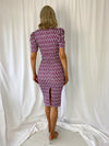 Laura Printed Pencil Dress with Puff Shoulders - Purple