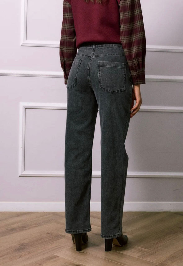 Fiona High Waist Denim Trousers - Grey