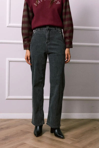 Fiona High Waist Denim Trousers - Grey