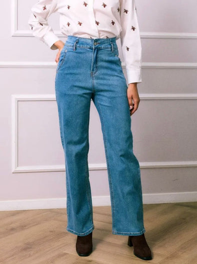 Fiona High Waist Denim Trousers - Blue