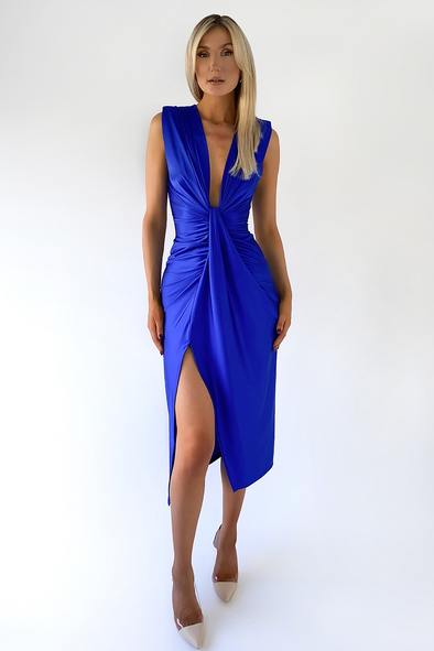 Kennedy Plunge Neck Midi Dress - Royal Blue