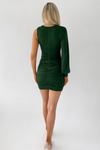 Teal One Sleeve Ruched Bodycon Mini Dress