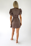 Eva Taupe Short Puff Sleeve Gathered Side Mini Dress
