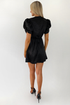 Charlotte Black Animal Print Short Puff Sleeve Satin Mini Dress