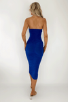 Madelyn Slinky Ruched Bandeau Midi Dress - Royal Blue