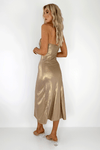 Layla Halter Neck Shinny Midi Dress - Gold