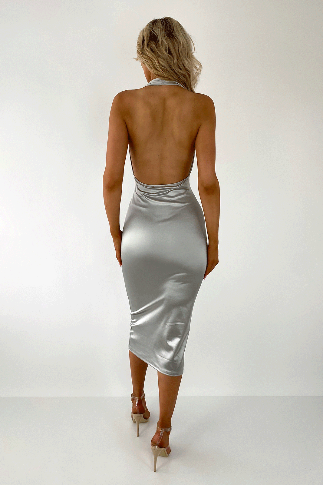 Penelope Halter Neck Backless Bodycon Dress - Silver dresses.ie Penelope Halter Neck Backless Bodycon Dress - Silver dresses.ie