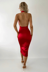Penelope Halter Neck Backless Bodycon Dress- Red