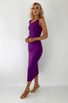 Chloe Gold Ring Detail One Shoulder Side Slit Midi Dress - Purple