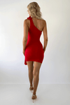 Maya Rose Detail One Shoulder Ruched Dress - Red