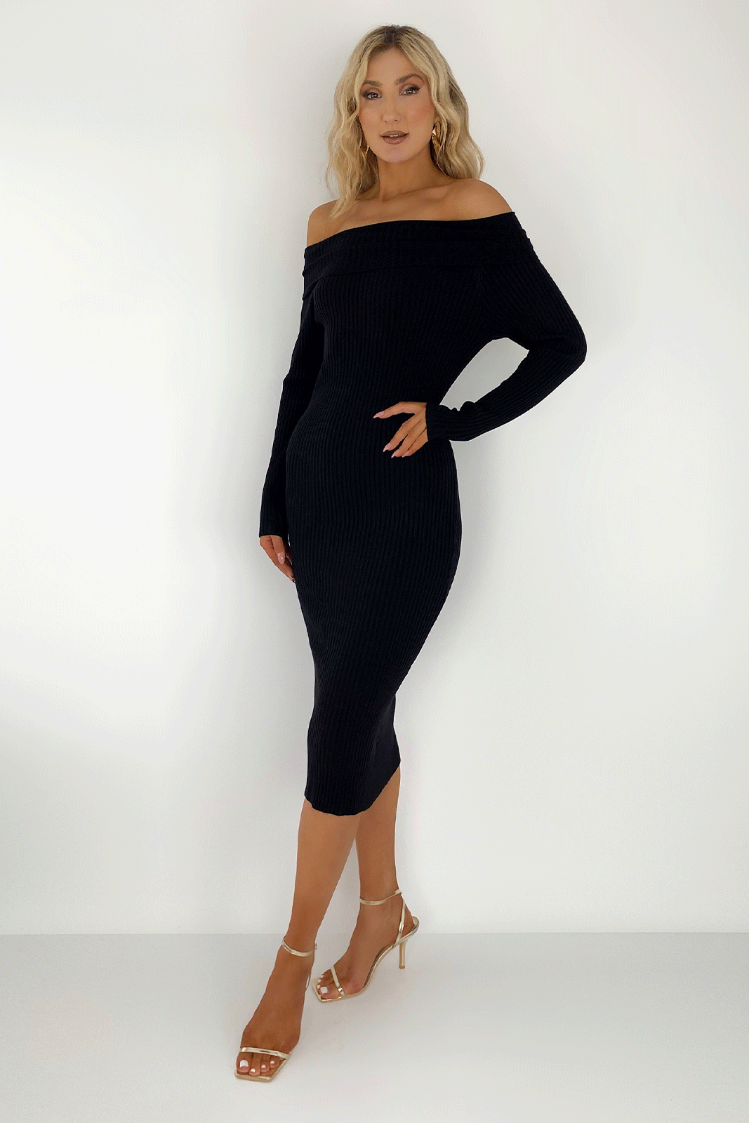 Black ribbed bodycon midi top dress