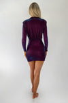 LUREX PADDED SHOULDER DRAPED MINI DRESS - Wine