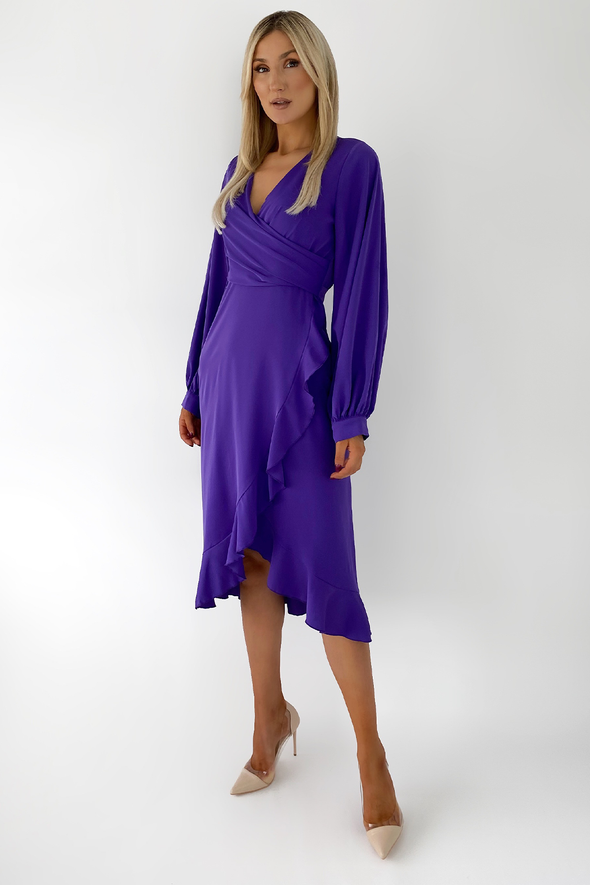 Elea Violet Wrap Dress with Frill Skirt Detailing