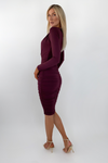 Plum Long Sleeve Ruched Bodycon Dress