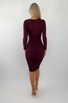 Paisley Plum Long Sleeve Ruched Bodycon Dress