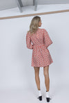 Floral Print V Neck Day Dress - Red