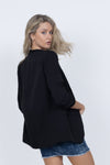 Plain Blazer With Ruched Sleeves - Black