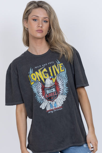 Rock n Roll Over Dyed Grey T-Shirt