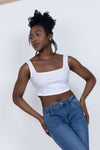 Bella Ribbed Crop Top with Square neck in White