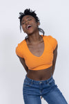 Olivia Crop Ribbed Top - Orange