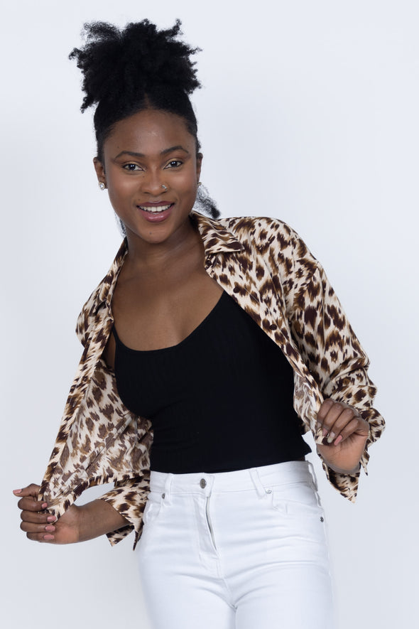 Animal Print Crop Top - Brown