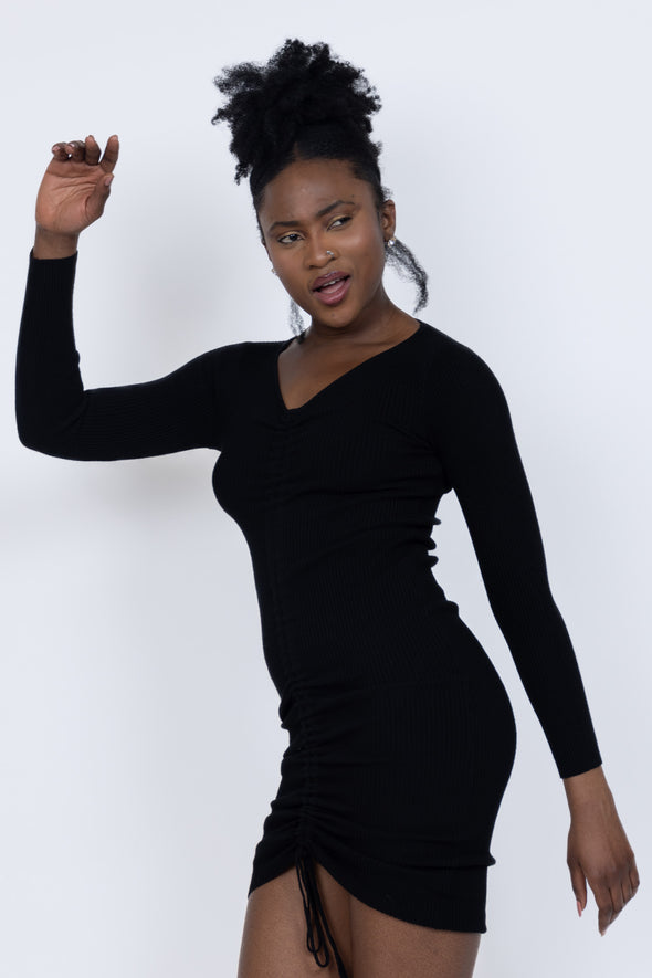 Penelope Ribbed Dress - Black