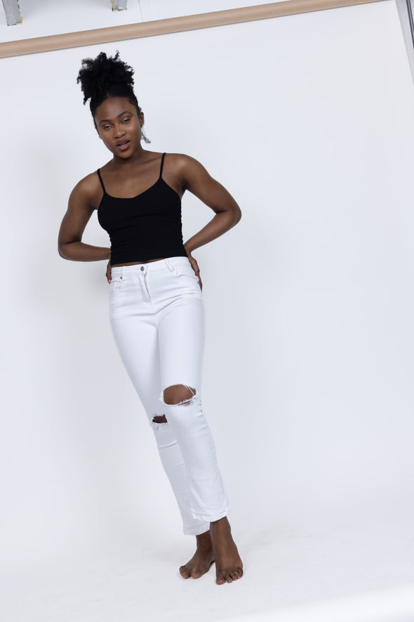 Layla White Jeans with Knee Rips