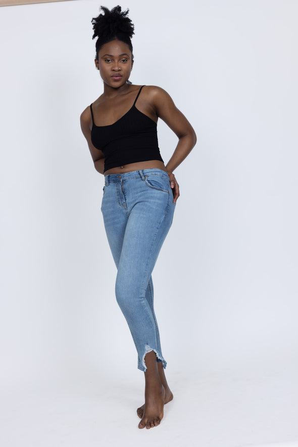Lorna Light Blue Extreme Distressed Hem Skinny Jeans