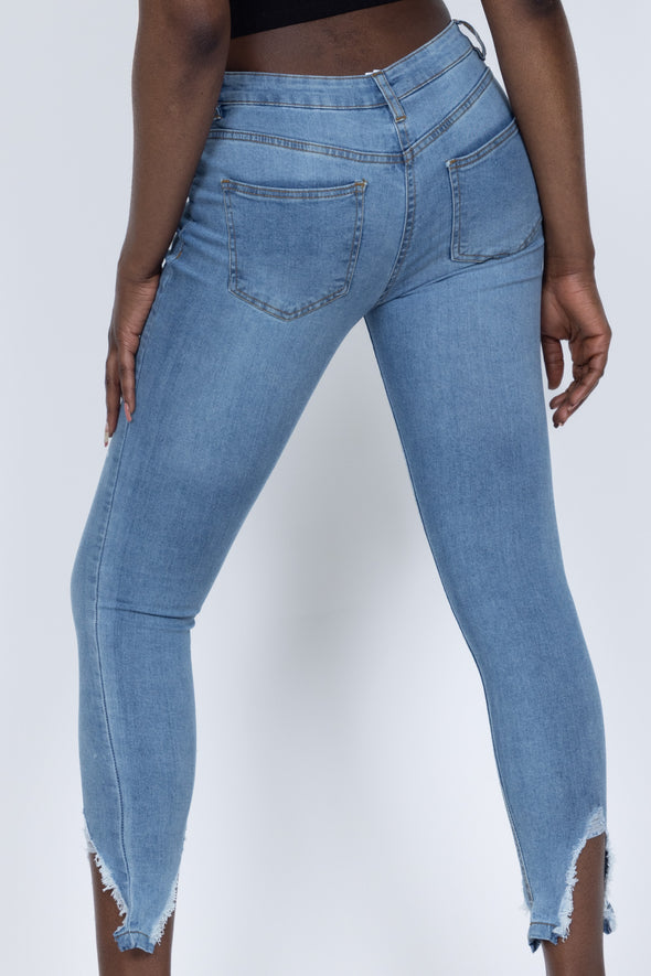 Lorna Light Blue Extreme Distressed Hem Skinny Jeans
