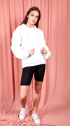 White Ruched Sleeved Hooded Sweatshirt