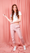 Tatiana PU Elasticated Waistband & Hem Jogging Trousers - Pink